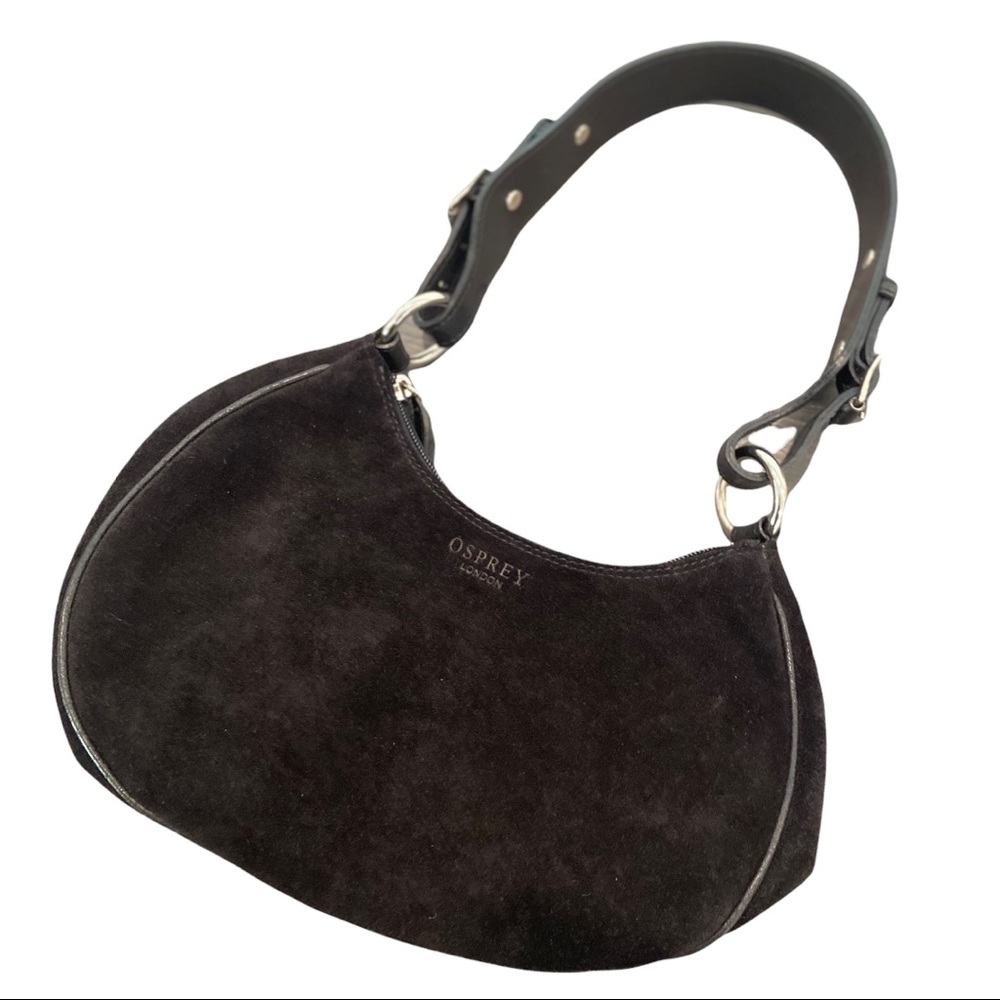Osprey London Suede Leather moon Handbag. Silver Hardware. Authentic. VGC.